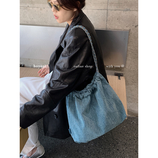 2025新款 HOYOZI水洗牛仔菱格链条水桶包包女式 单肩 小优家包包