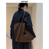 HOYOZI秋冬豹纹帆布托特包包女款 小优家包包 单肩通勤大容量