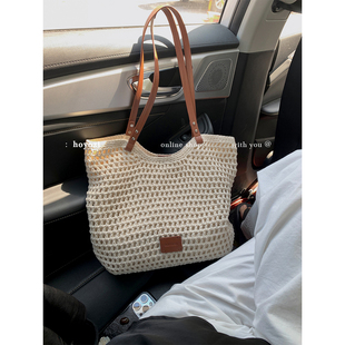 高品手工编织拼接牛皮托特包女单肩包 HOYOZI夏季 小优家包包