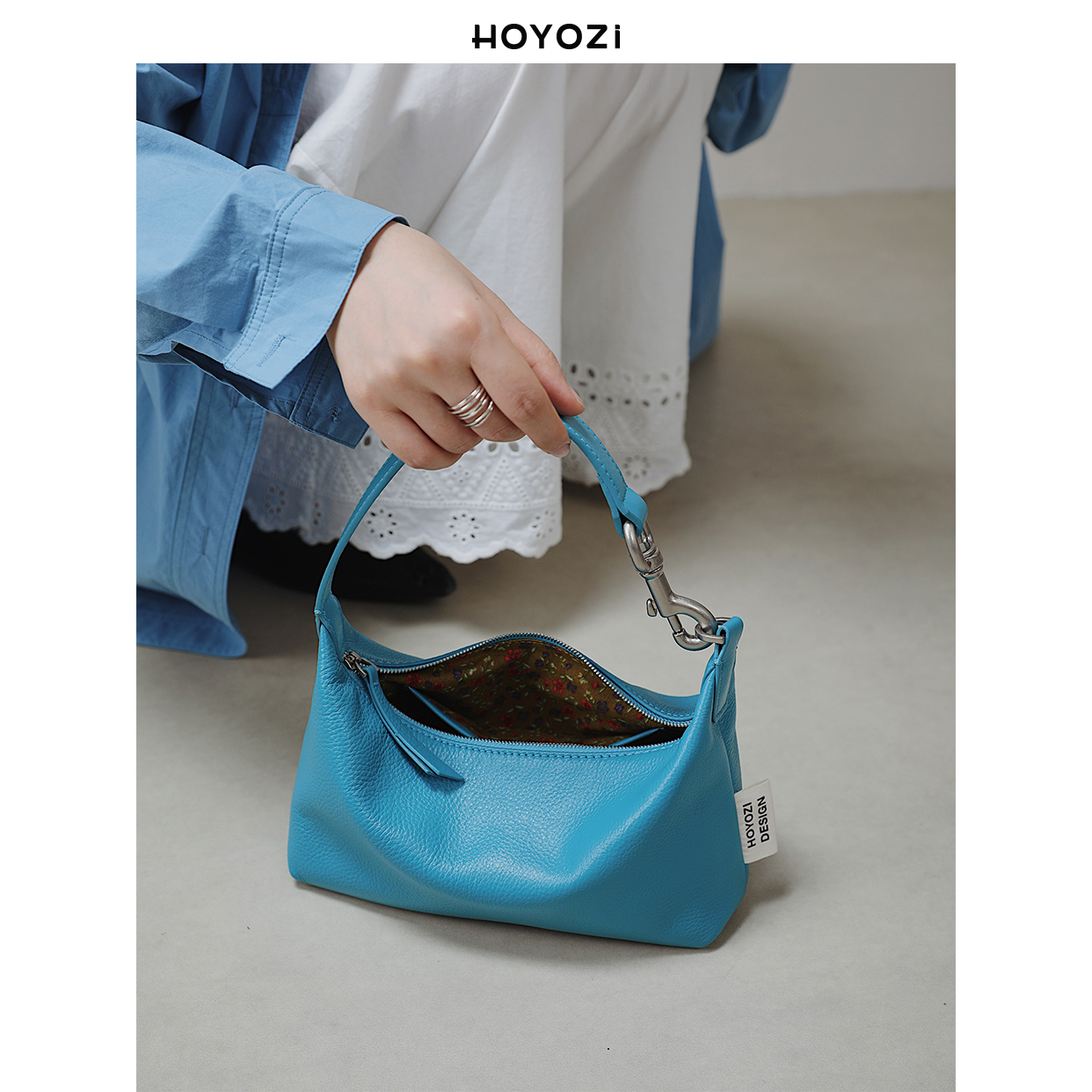 【小优家包包】HOYOZI油画蓝 头层牛皮腋下包包女式2025新款斜挎