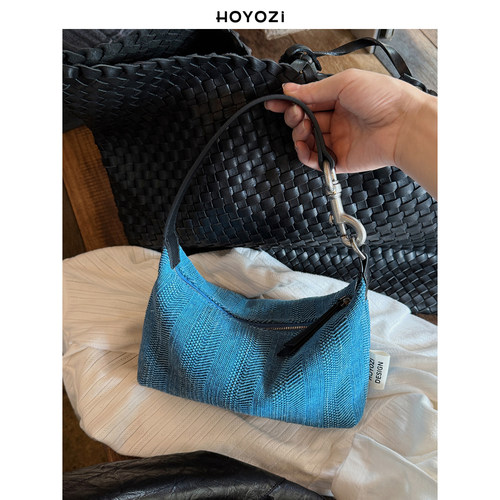 【小优家包包】HOYOZI真皮帆布腋下饺子包包女式2025新款单肩斜挎
