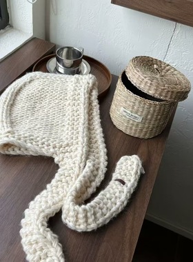 Overtake手工羊毛帽帽子围巾一体 秋冬搭配毛线帽 韩国东大门坎肩