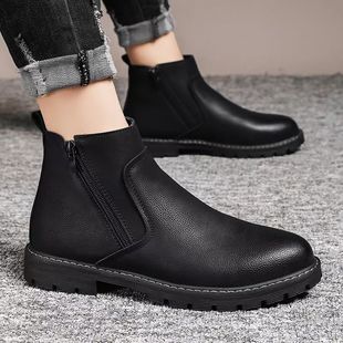 高帮马丁靴男休闲鞋 韩版 新款 欧洲站男靴百搭拉链鞋 男鞋 2024秋季