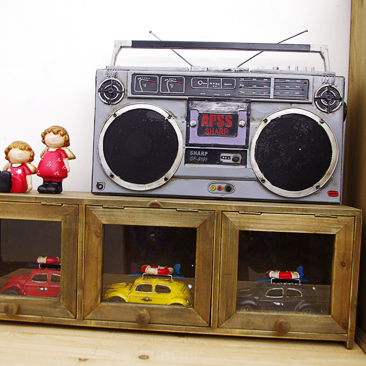 复古老式铁皮收音机录音机磁带机模型拍摄道具咖啡馆酒吧橱窗装饰