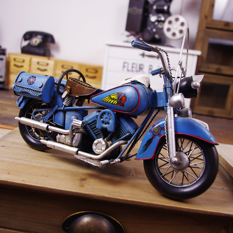 铁皮大号印第安双气缸摩托车模型酒吧咖啡厅酒店装饰成列摆设礼物