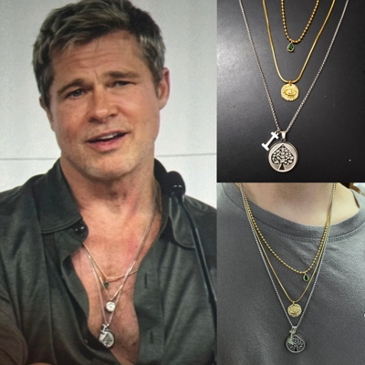 F1狂飙飞车 布拉德·皮特Brad Pitt同款叠戴项链金银色黑桃牌项圈