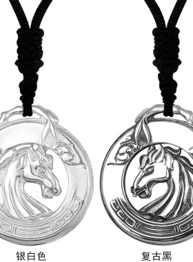 990足银生肖马上有福吊坠男女蝙蝠国潮风复古平安扣项链坠本命年