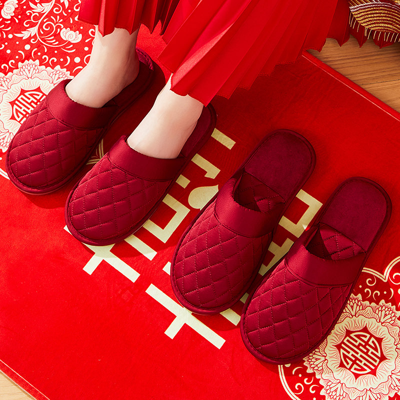 结婚拖鞋冬季喜庆红色一对情侣款