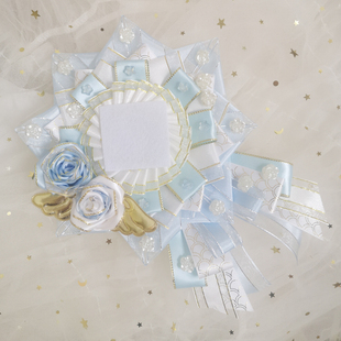 伊奈原创设计5cm正方形天蓝白吧唧托蓝色系手作复古洛丽塔谷美