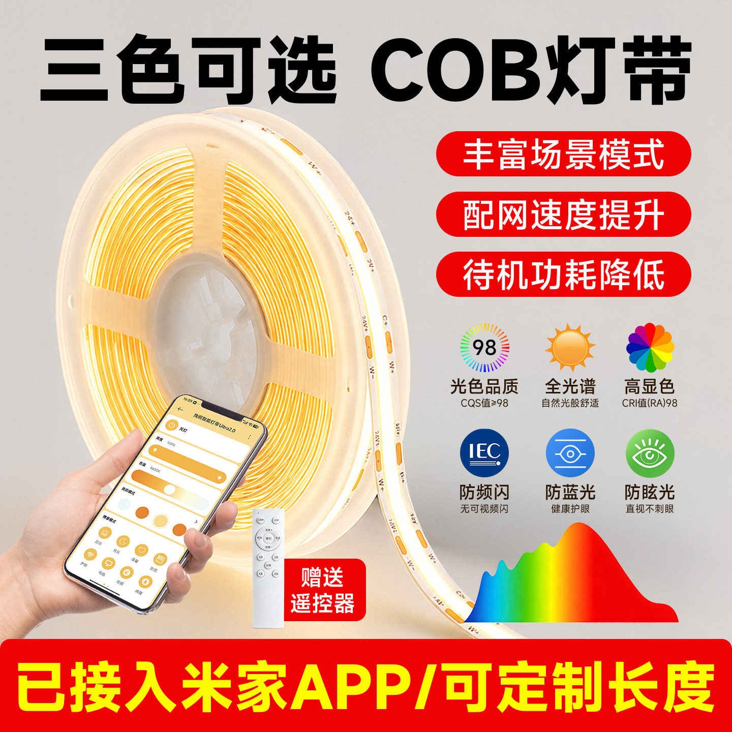 已接入米家智能cob三色变光客厅吊顶灯带led灯条双眼皮悬浮线形灯图片