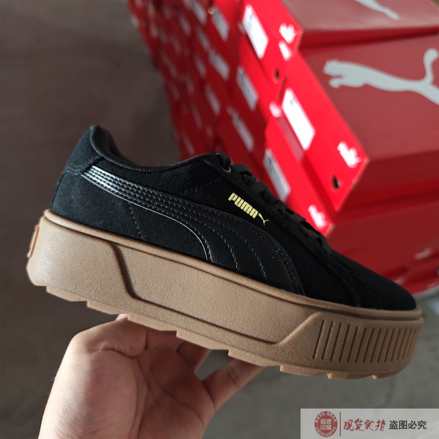 PUMA 彪马女鞋春季翻毛皮运动休闲低帮厚底增高板鞋 384614-04-01