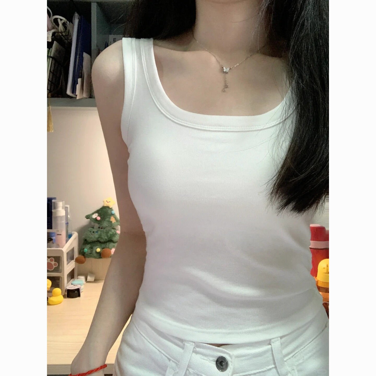 纯棉辣妹多巴胺性感纯欲风吊带背心女带胸垫遮副乳美背