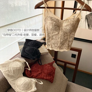 氛围感法式 小胸聚拢带胸垫美背内搭背心 蕾丝细吊带内衣女薄款