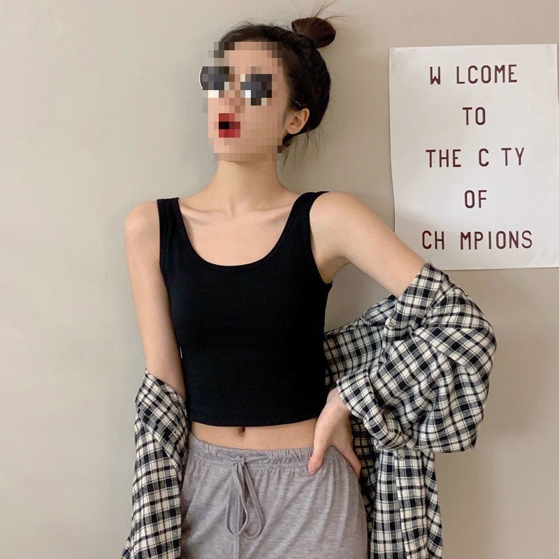 黑色小背心女内搭春夏短款无袖恤美背打底棉领吊带上衣外穿