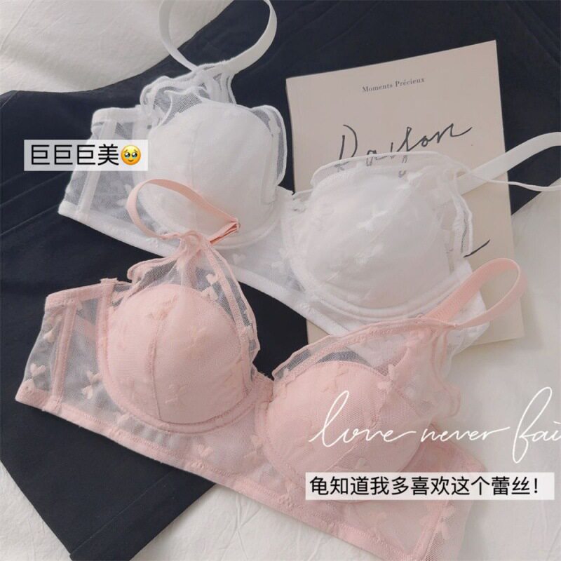 法式蕾丝新款纯欲内衣女纯欲兔耳朵薄款无钢圈大胸显小文胸罩