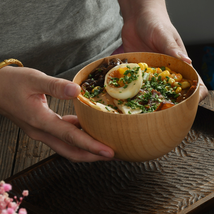 日式创意豚骨拉面和风碗酸枣实木餐具家用防烫儿童米饭沙拉碗大号