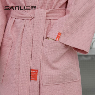 三利毛巾新款浴袍纯棉成人浴衣大睡袍华夫格面料睡衣情侣家居服