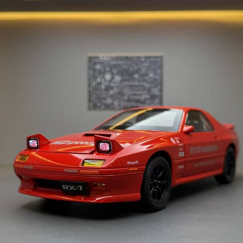 车致合金车模1:24马自达RX-7跑车儿童声光玩具车模型摆件礼物男孩