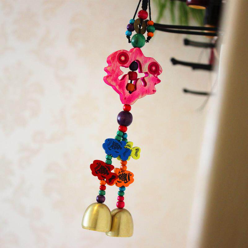 云南丽江工艺手工风铃挂件旅游小纪念品公司年会礼物木刻双鱼挂饰