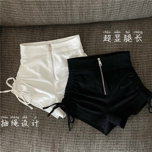 女童短裤夏款2025年弹力松紧高腰纯色显瘦抽绳短裤百搭紧身休闲裤