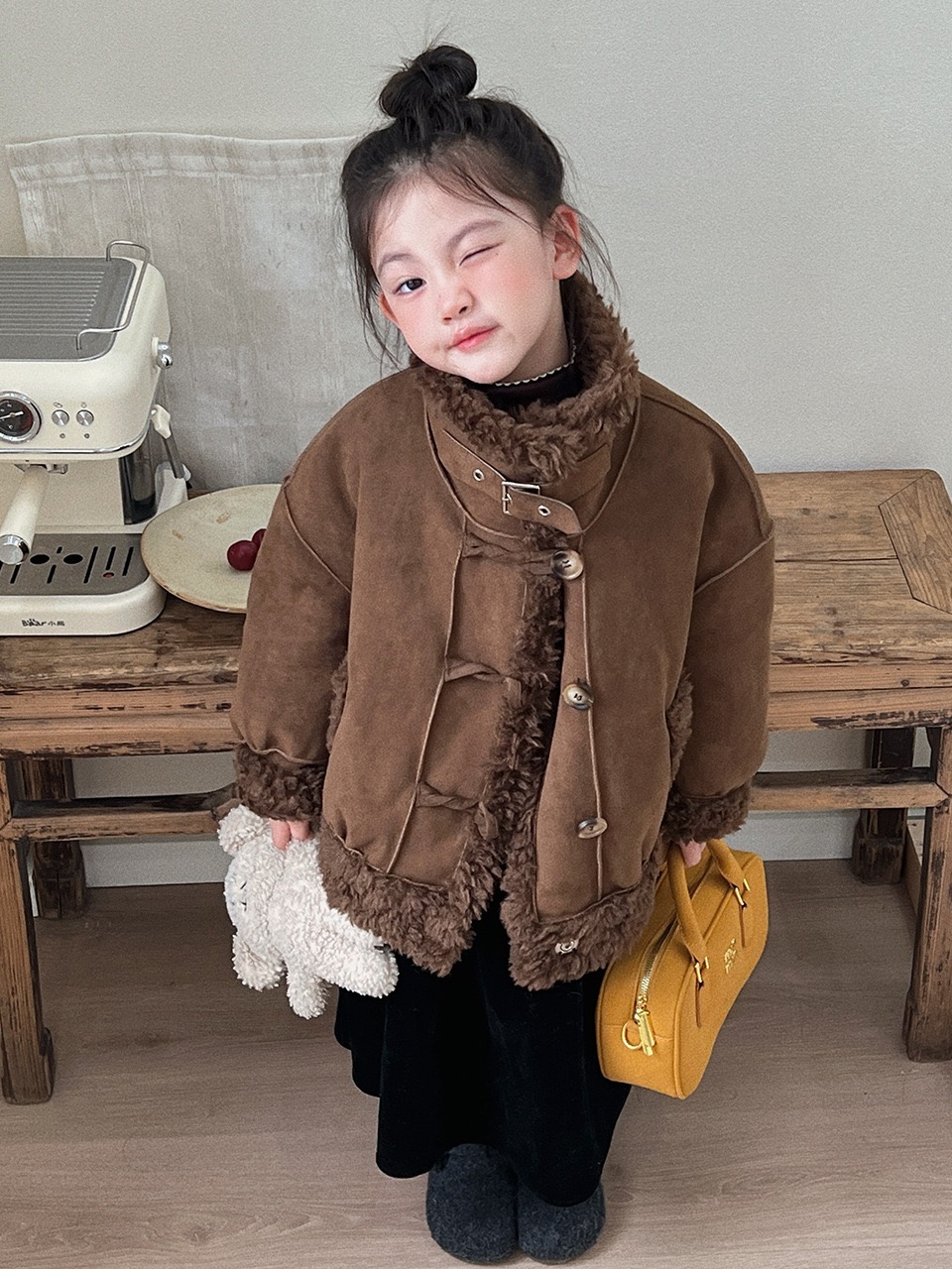 冬季女童皮草外套仿皮毛一体加厚立领韩版机车服大衣儿童男宝外套