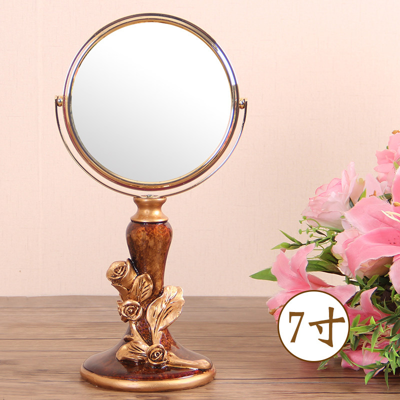 欧式复古小镜子宿舍桌面化妆镜立式双面旋转台面镜少女台式公主镜