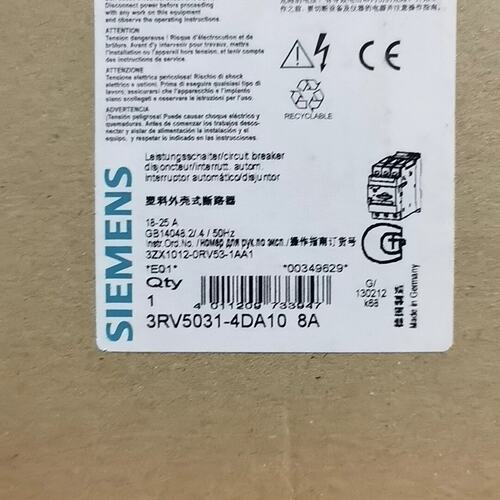 议价塑料外壳式断路器 3RV5031-4DA10，8A，全