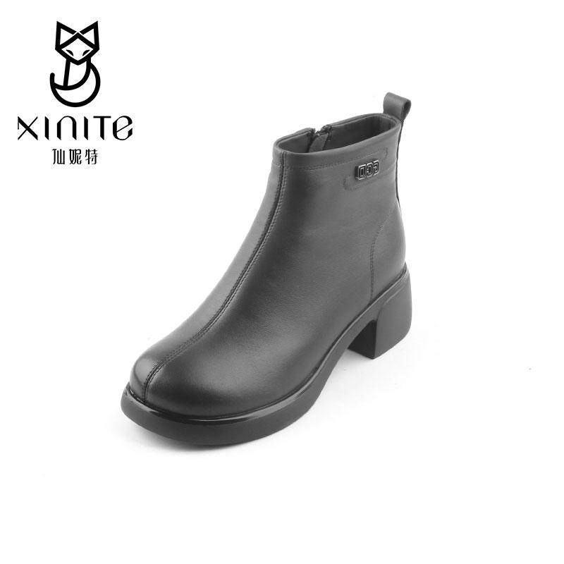 仙妮特女鞋专柜正品复古羊皮时装靴百搭绒里保暖女短靴 X664249,女鞋,时装靴,淘宝优惠券,粉丝福利购,淘宝优惠卷