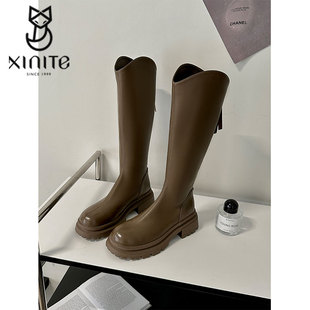 仙妮特商场同款 X764771F 厚底绒里保暖骑士靴百搭长筒靴女冬靴