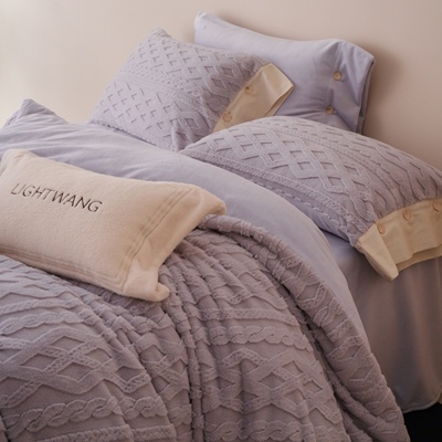 东方暖意轻奢高级秋冬定织暖绒四件套经典毛衣纹理高克重牛奶短绒