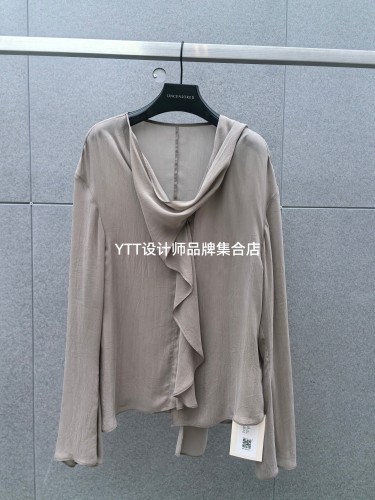 顺丰包邮 UNCODED/2026夏季新款灰咖色飘带衬衫女宽松休闲上衣