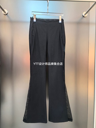 顺丰包邮 UTUH｜2026春夏新款黑色蕾丝拼接喇叭裤休闲裤长裤