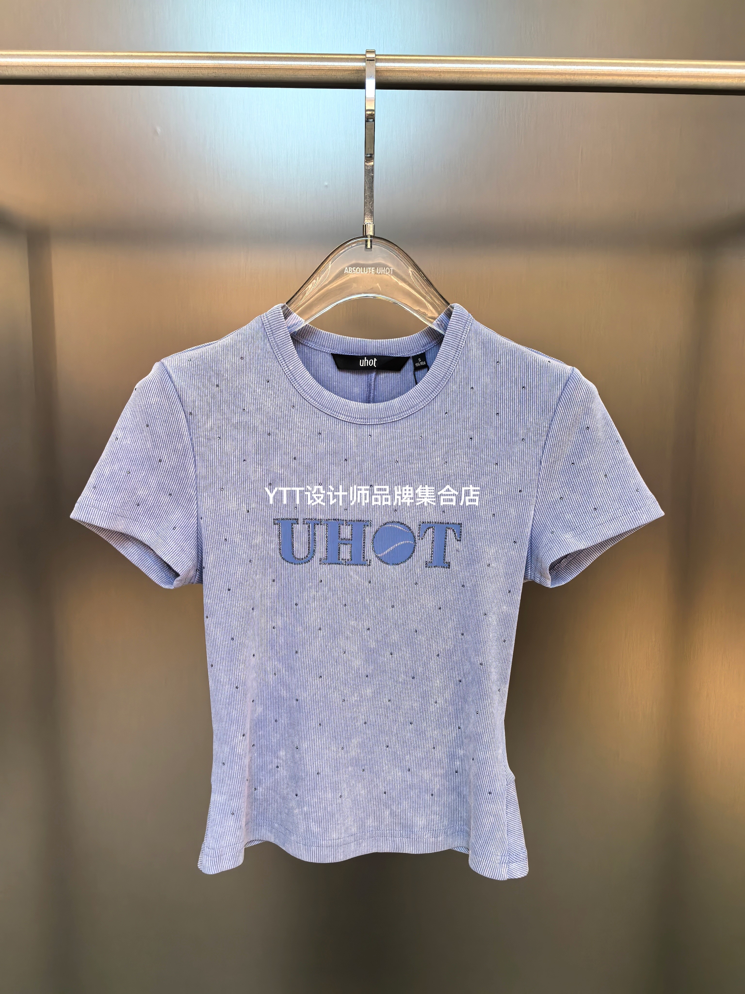 顺丰包邮 UHOT/uhot诱货2026夏季新款蓝色短袖T恤女修身显瘦上衣