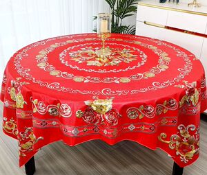 新款红色防水防油防尘隔热PVC塑料材质正方形圆形餐桌通用桌布