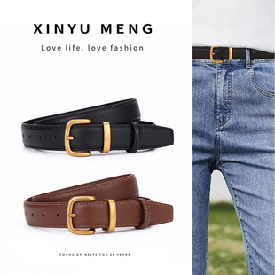 bv字金扣皮带女百搭牛仔裤带牛皮真皮新款腰带商务时尚配饰belt潮