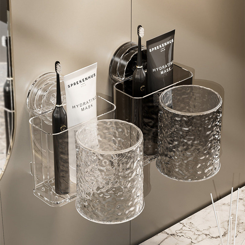 吸盘牙刷架子置物架牙杯刷牙洗漱口杯套装电动牙刷挂架壁挂免打孔