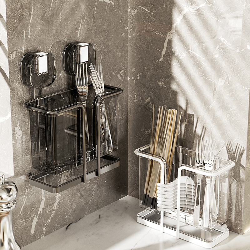 吸盘筷子筒壁挂式免打孔厨房家用高档新款勺子桶收纳盒筷笼沥水架