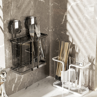 吸盘筷子筒壁挂式免打孔厨房家用高档新款勺子桶收纳盒筷笼沥水架