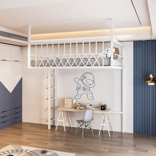 北欧省空间复式吊顶床铁艺吊床高架床小户型单上层悬挂式阁楼床