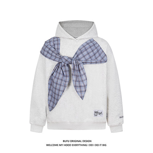 亿万少年BUFU美式复古高街连帽衫卫衣男女秋冬蝴蝶结绑带外套情侣