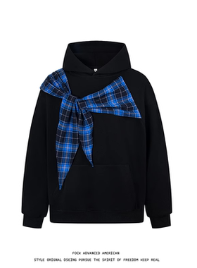 FOCK 原创设计蝴蝶结系带学院风连帽卫衣男女慵懒风情侣宽松上衣