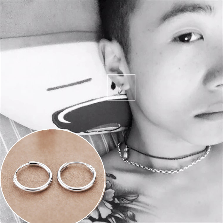 纯银ins痞帅风光面加粗同款耳环