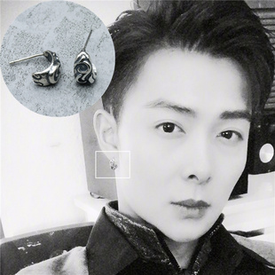 沙海张铭恩张日山同款耳钉环纯银复古罗马纹雕花个性气质潮藤蔓男