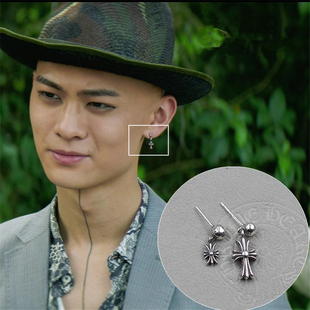 捍城梁译木成俊森同款耳钉十字架军花复古潮S925纯银泰银气质男女