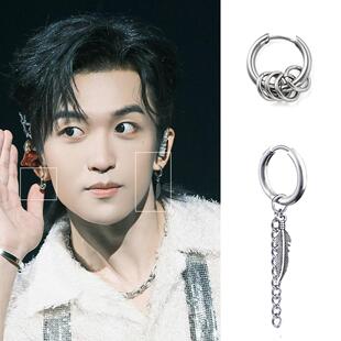 黄子弘凡同款耳环羽毛叶子吊环无耳洞耳夹单只个性时尚流苏耳钉男