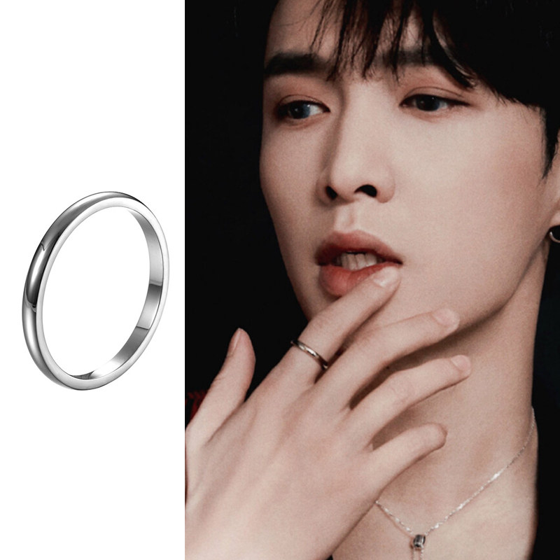张艺兴同款戒指银色钛钢2mm超细极简风尾戒个性简约时尚ins情侣戒