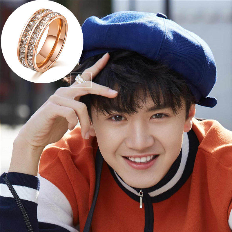 秘果陈哲远同款戒指金色双排镶钻锆石气质微镶欧美潮流指环男女戒