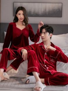 红色男女士韩版 2套价 款 情侣睡衣金丝绒春秋冬季 高级感家居服套装