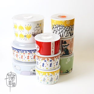卡通芬兰姆明带盖保鲜碗储物罐泡面碗微波炉密封碗陶瓷保鲜盒饭盒