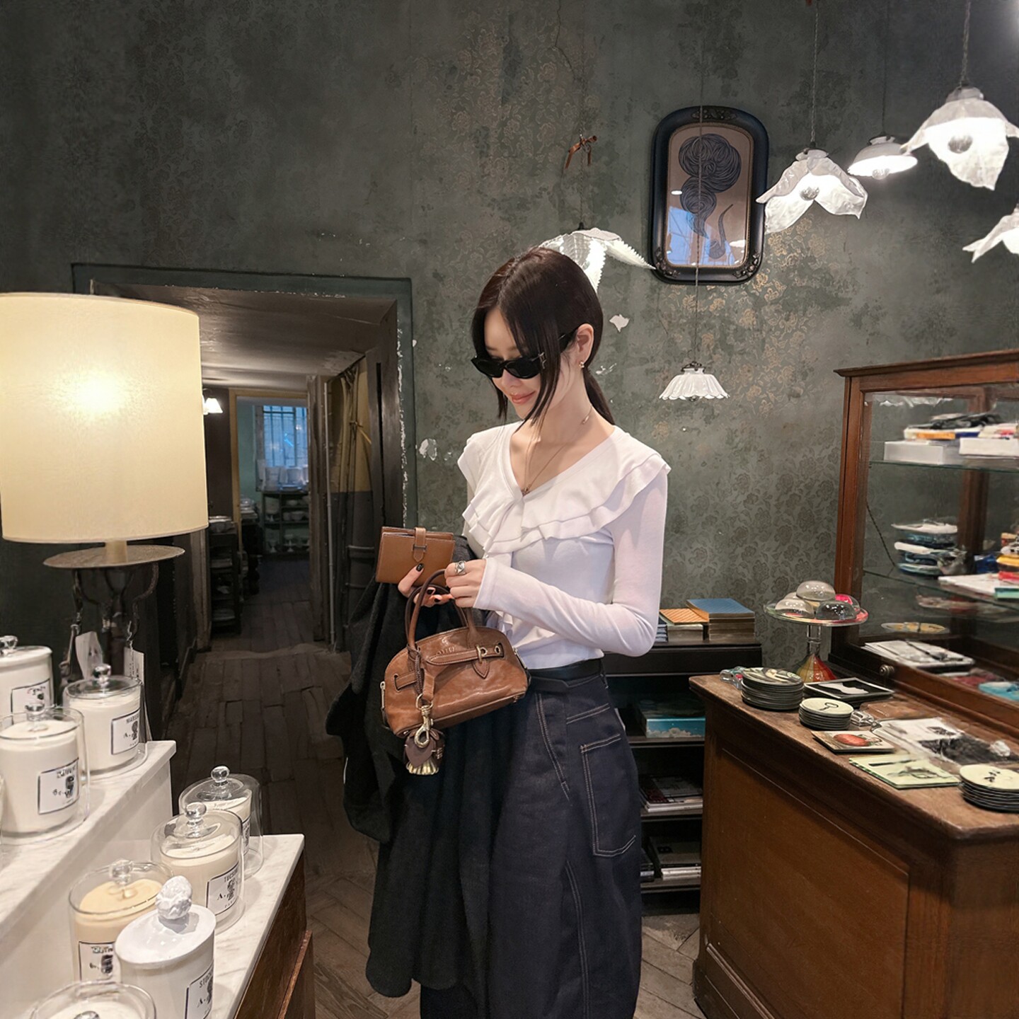 【韩国官网直邮】Partysu韩国代购正品女2025冬季荷叶领修身t恤